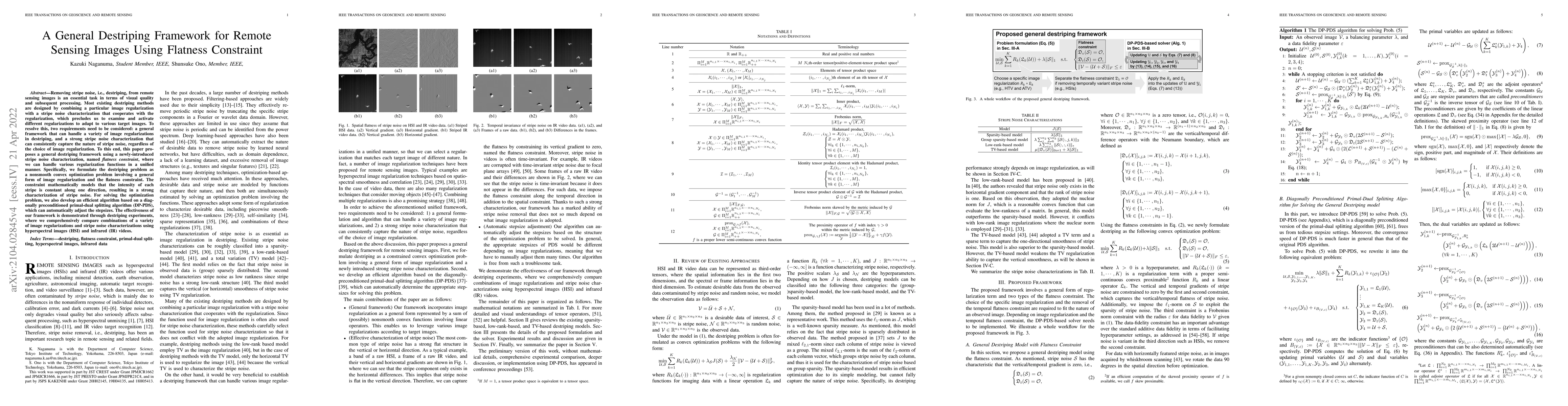 Thumbnail for A General Destriping Framework for Remote Sensing Images Using Flatness
  Constraint