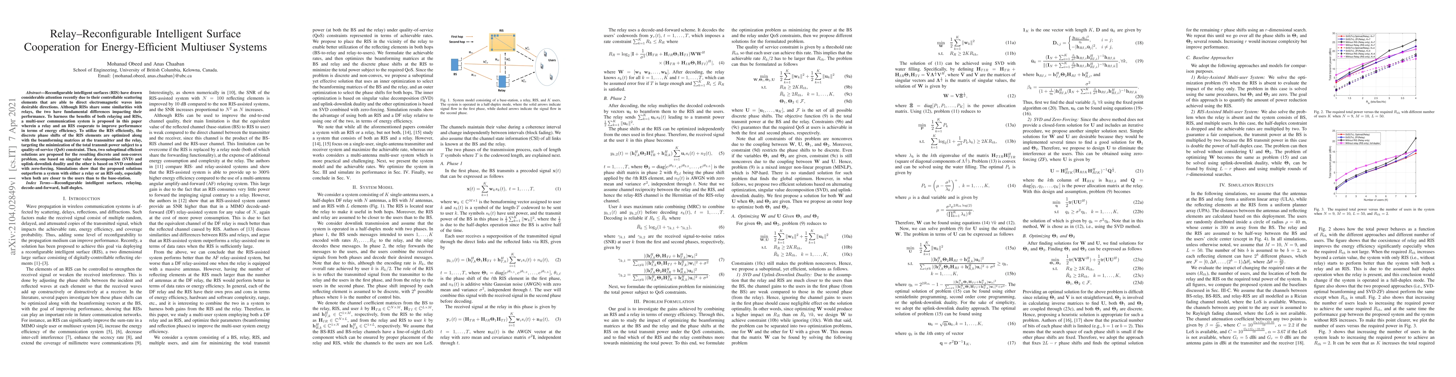 Thumbnail for Relay-Reconfigurable Intelligent Surface Cooperation for
  Energy-Efficient Multiuser Systems