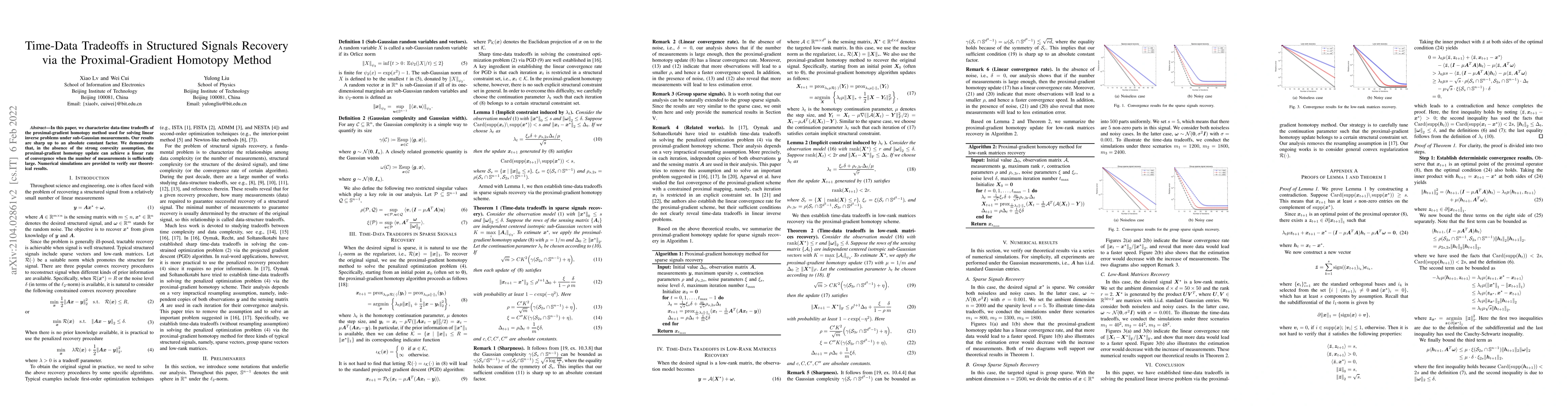 Thumbnail for Time-Data Tradeoffs in Structured Signals Recovery via the
  Proximal-Gradient Homotopy Method