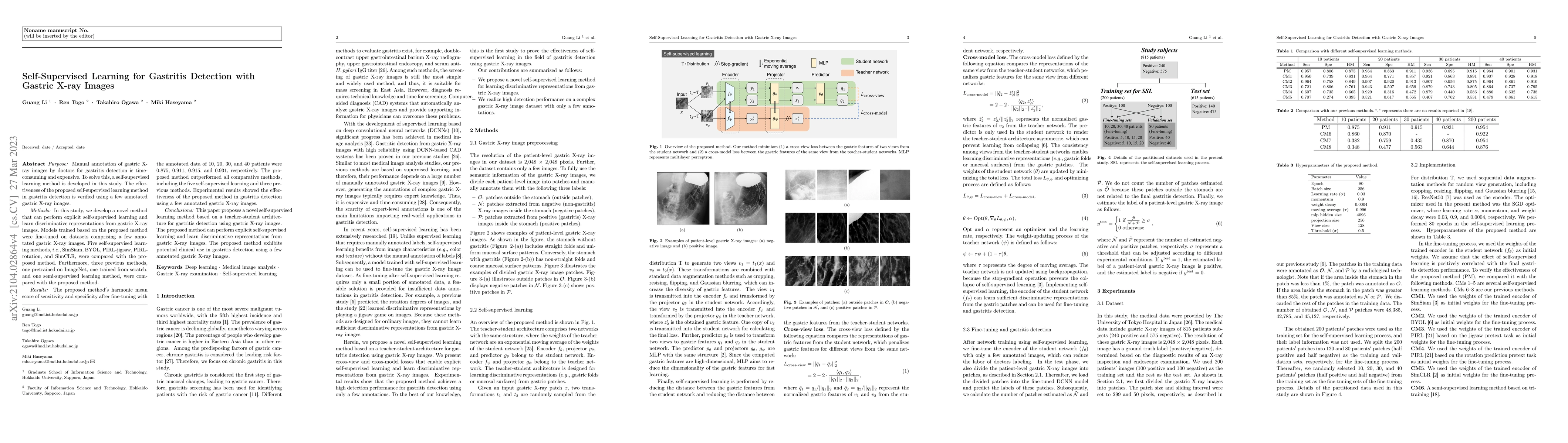 Thumbnail for Self-Supervised Learning for Gastritis Detection with Gastric X-ray
  Images