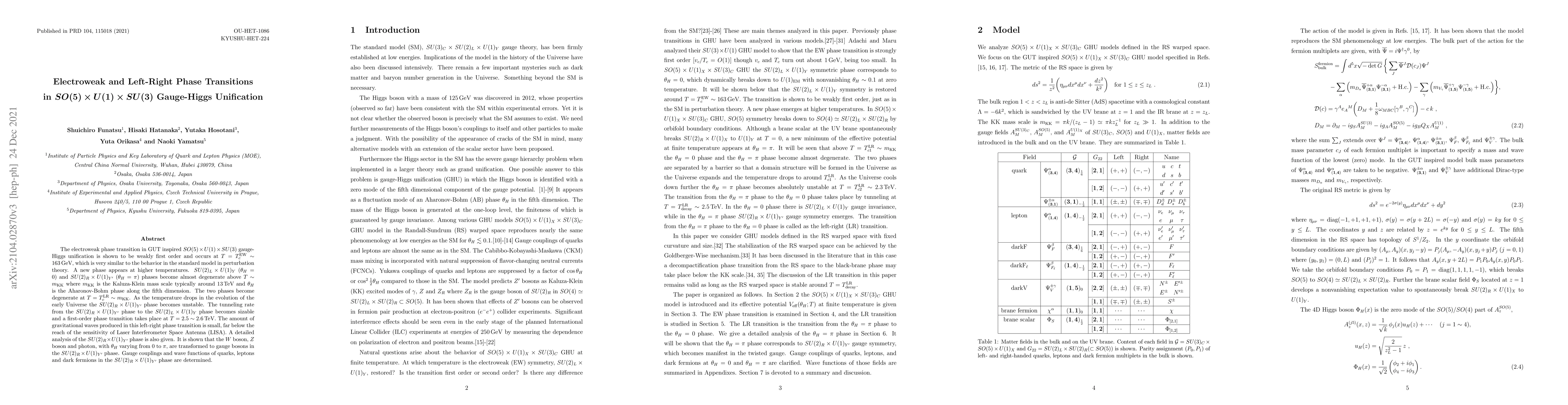 Thumbnail for Electroweak and Left-Right Phase Transitions in $SO(5) \times U(1)
  \times SU(3)$ Gauge-Higgs Unification