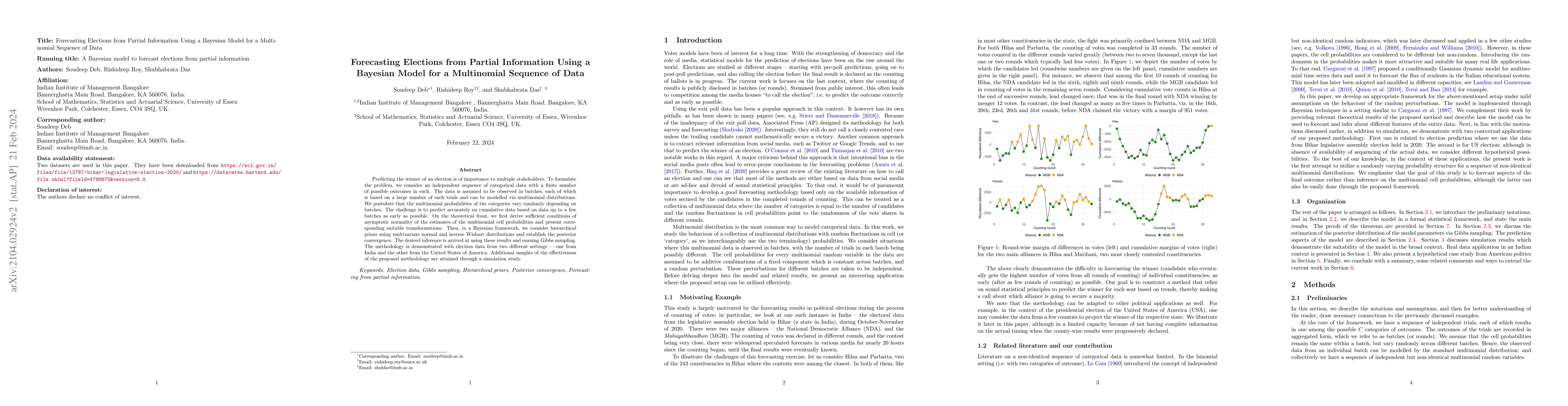 Thumbnail for Forecasting Elections from Partial Information Using a Bayesian Model
  for a Multinomial Sequence of Data