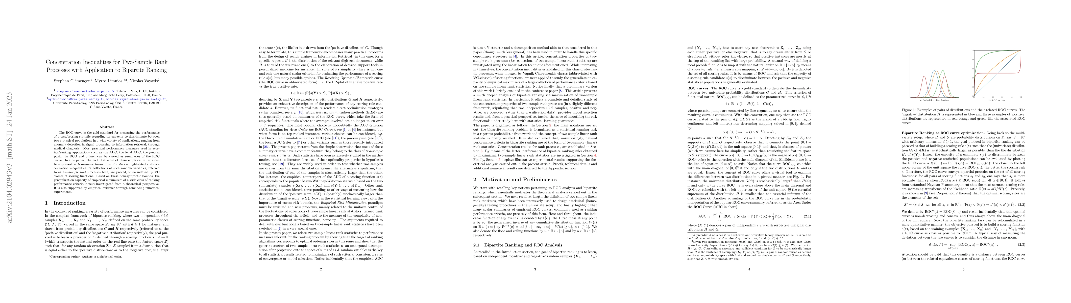 Thumbnail for Concentration Inequalities for Two-Sample Rank Processes with
  Application to Bipartite Ranking