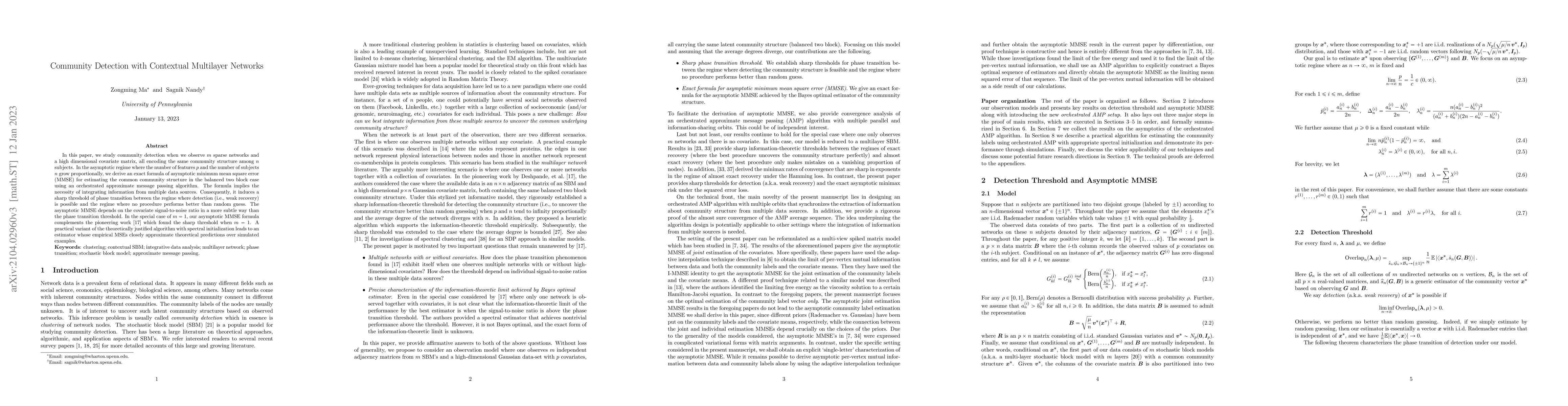 Thumbnail for Community Detection with Contextual Multilayer Networks
