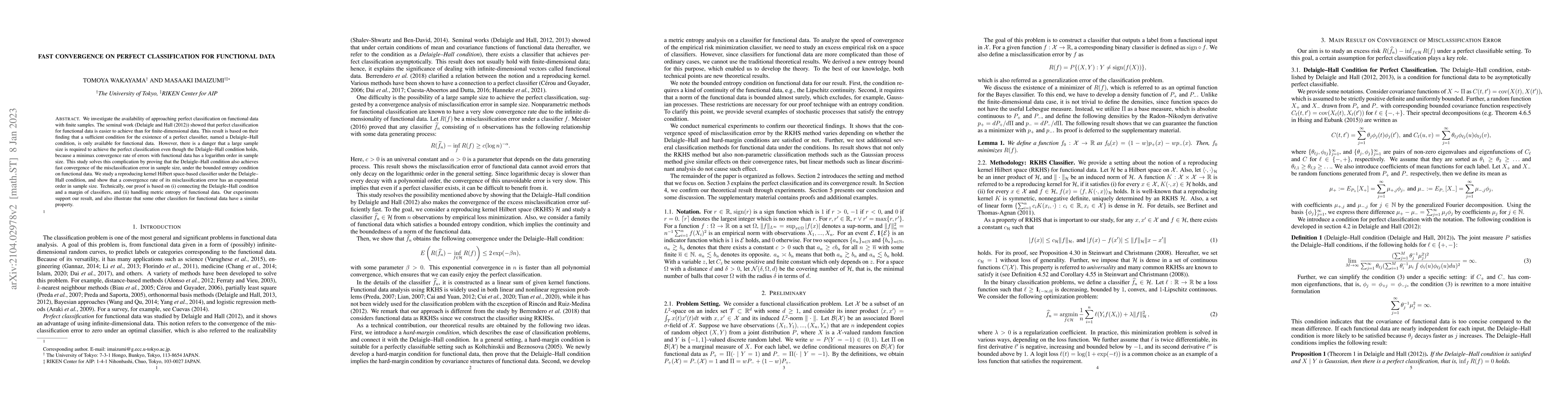 Thumbnail for Fast Convergence on Perfect Classification for Functional Data