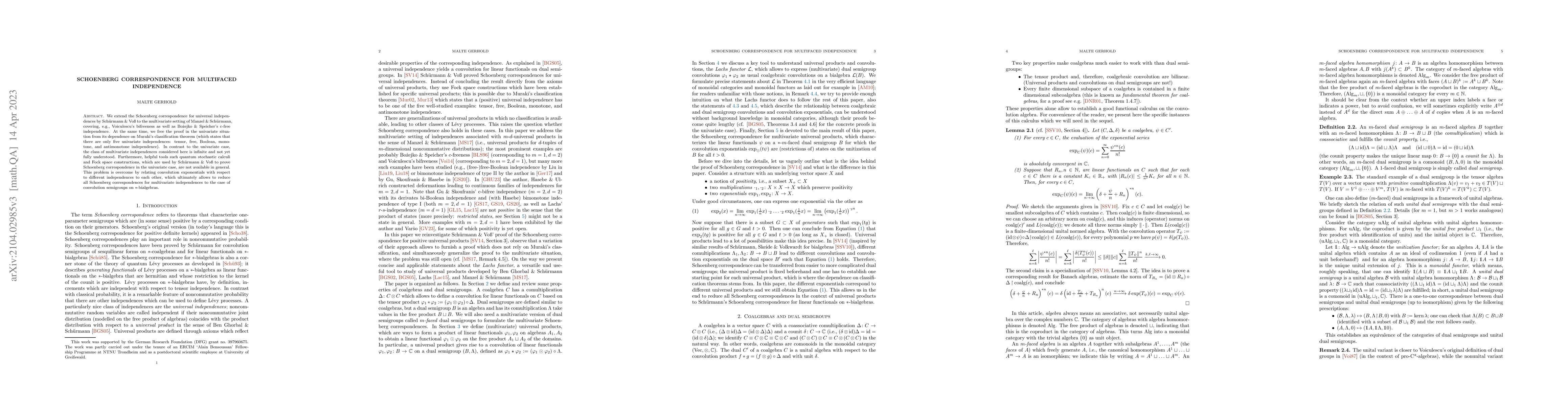 Thumbnail for Schoenberg correspondence for multifaced independence