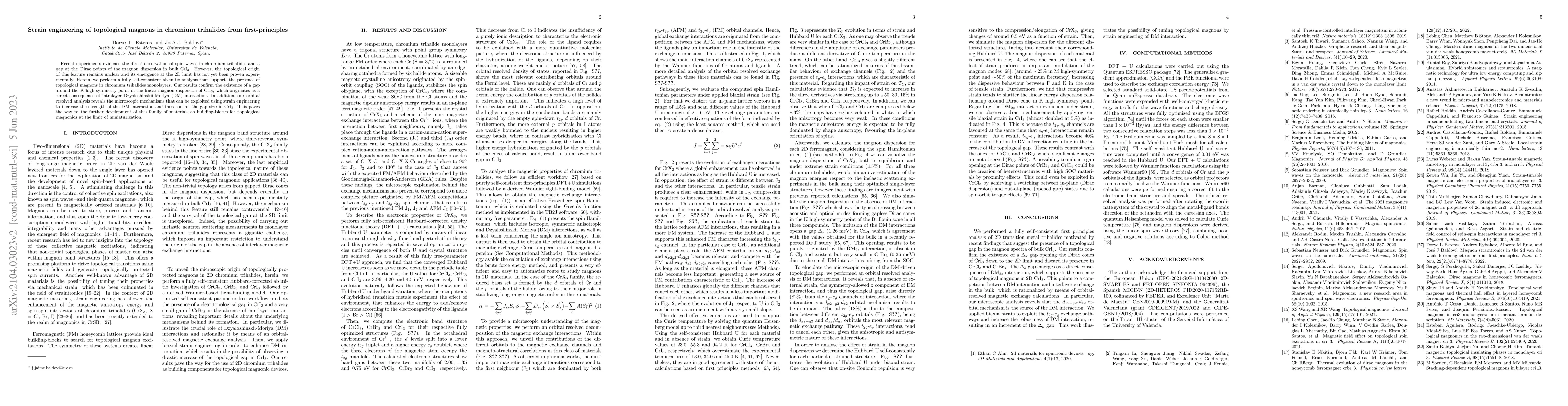 Thumbnail for Strain engineering of topological magnons in chromium trihalides from
  first-principles