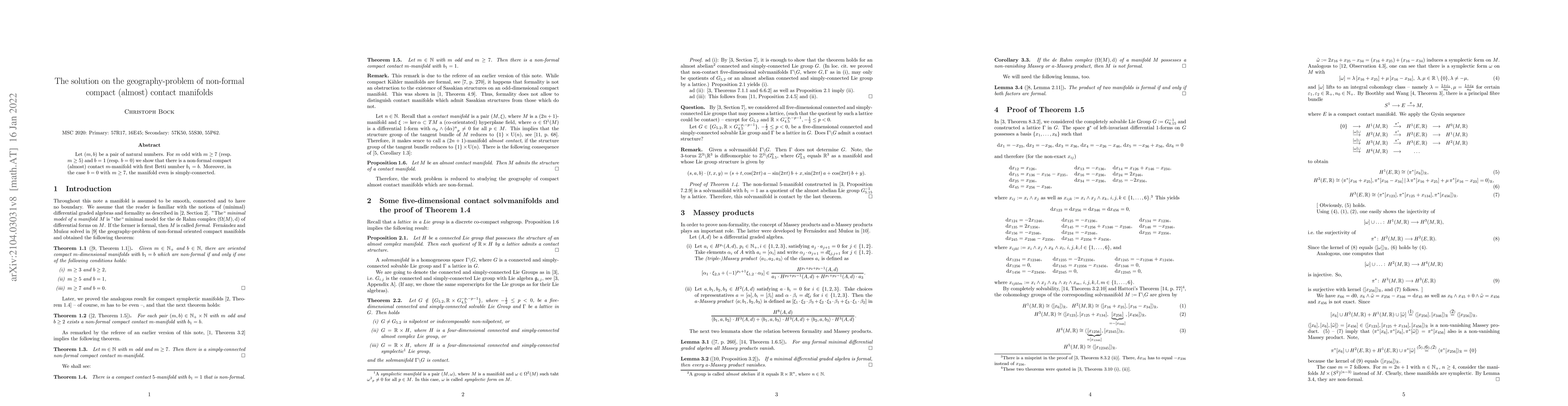 Thumbnail for The solution on the geography-problem of non-formal compact (almost)
  contact manifolds