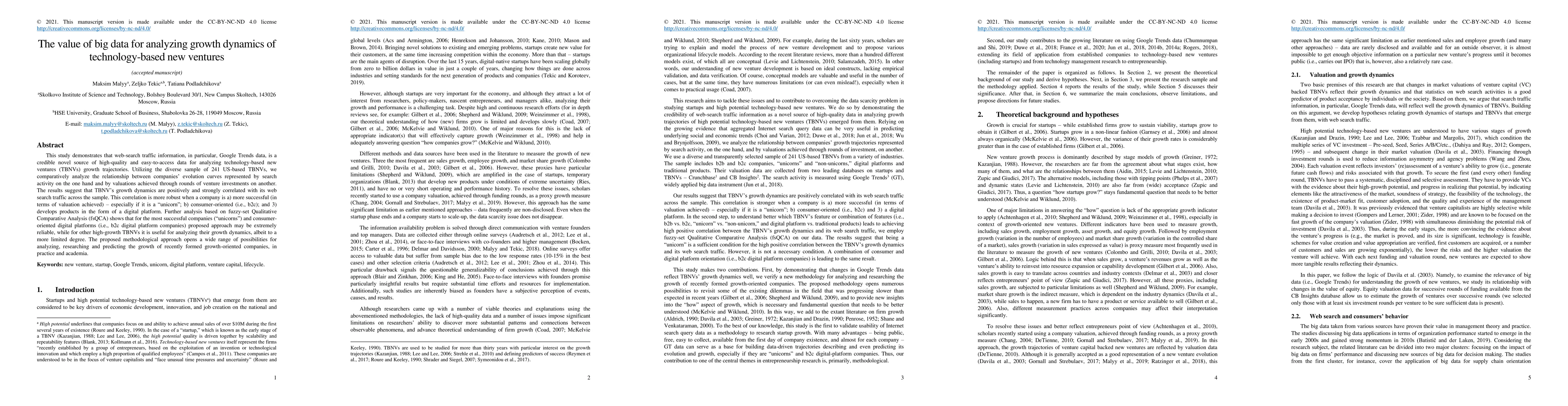Thumbnail for The value of big data for analyzing growth dynamics of technology based
  new ventures
