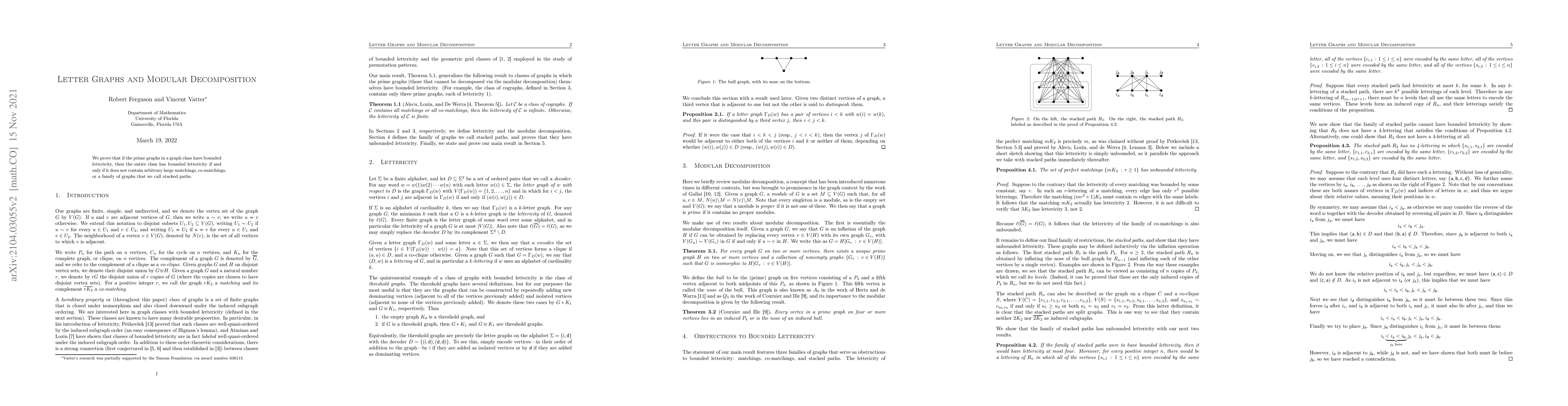 Thumbnail for Letter graphs and modular decomposition