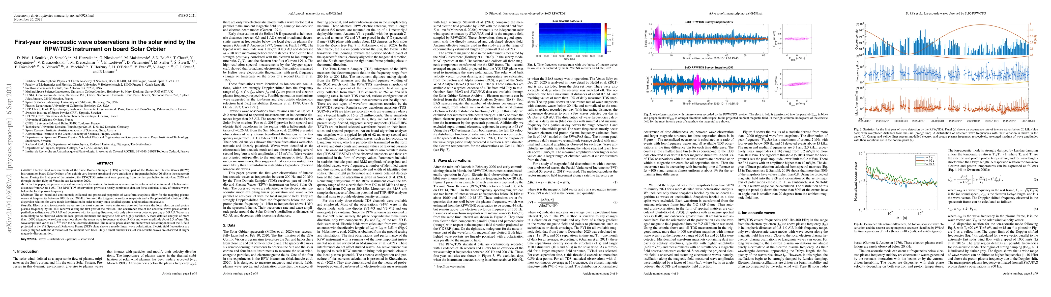 Thumbnail for First-year ion-acoustic wave observations in the solar wind by the
  RPW/TDS instrument onboard Solar Orbiter