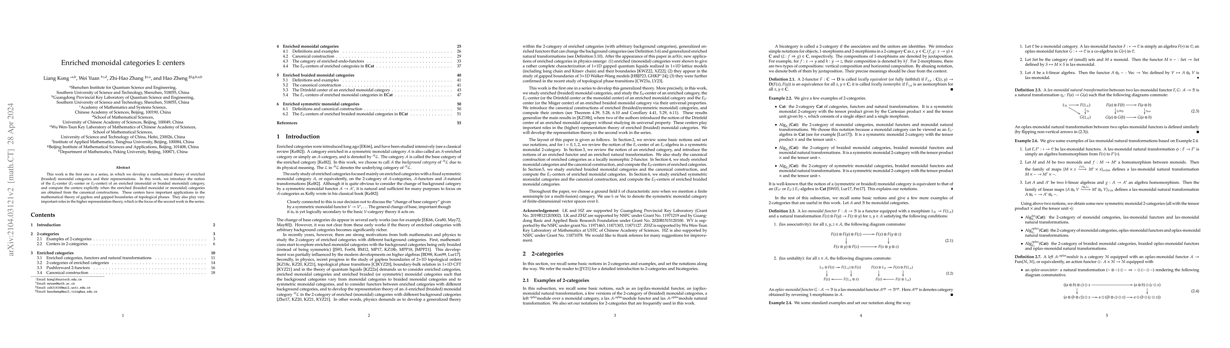 Thumbnail for Enriched monoidal categories I: centers