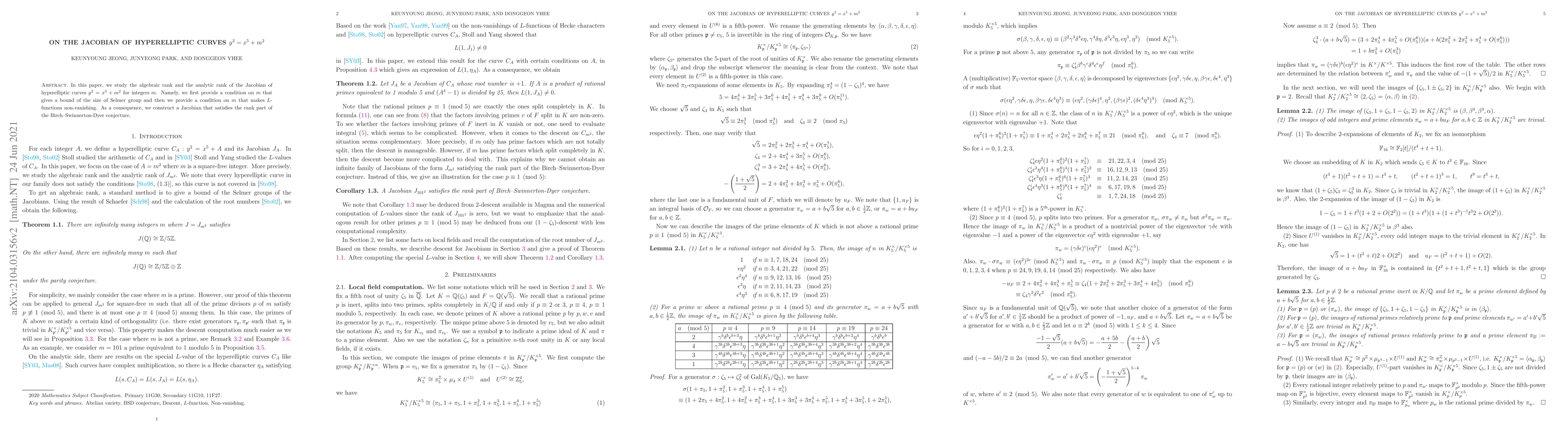 Thumbnail for On the Jacobian of hyperelliptic curves $y^2 = x^5 + m^2$