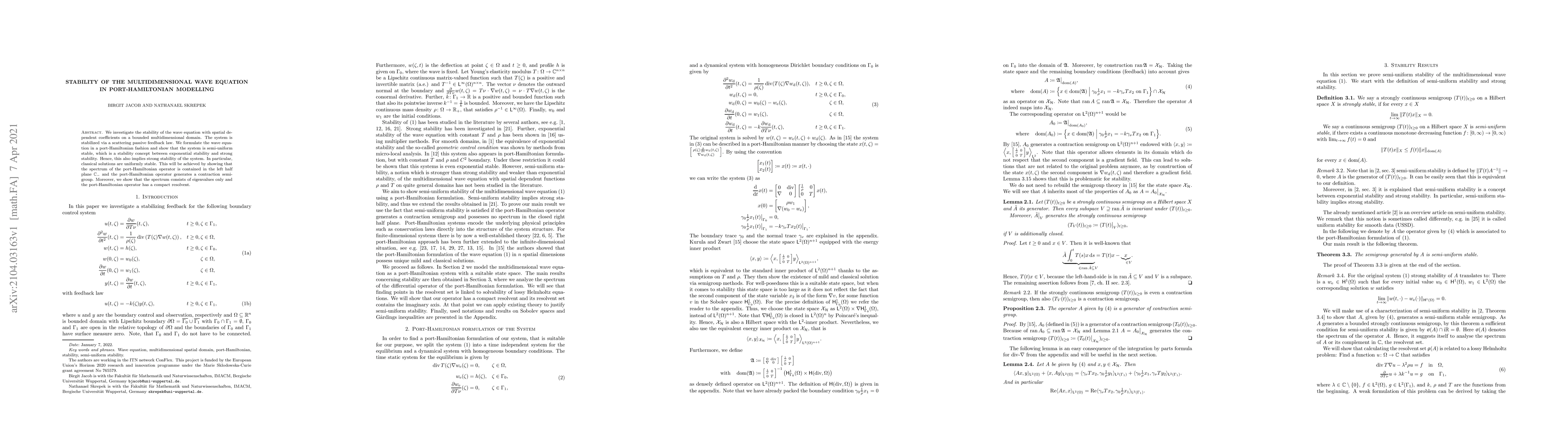 Thumbnail for Stability of the multidimensional wave equation in port-Hamiltonian
  modelling