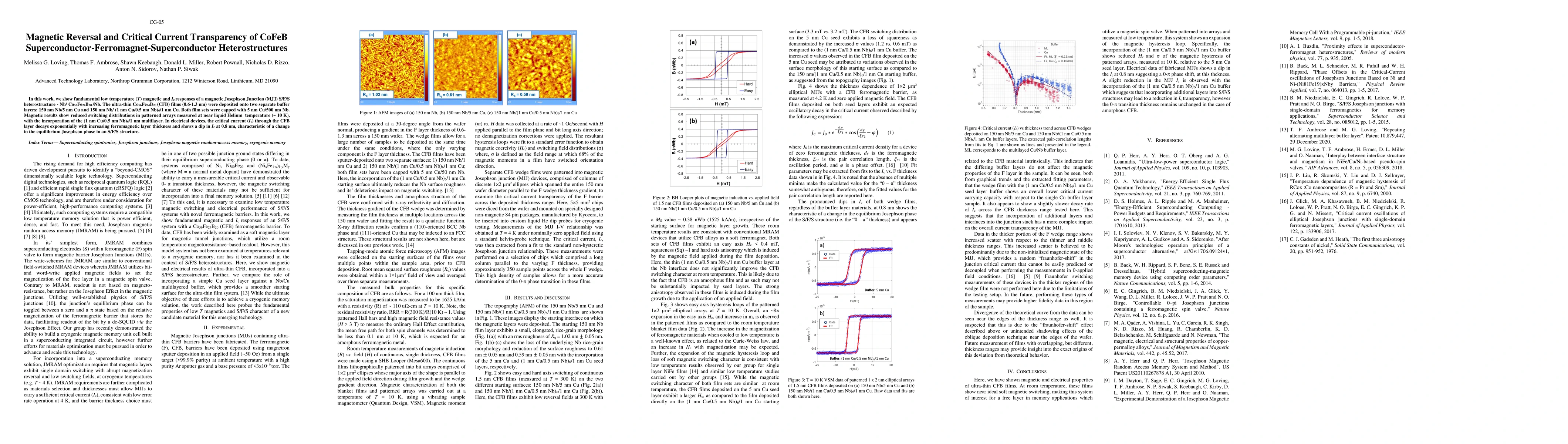 Thumbnail for Magnetic Reversal and Critical Current Transparency of CoFeB
  Superconductor-Ferromagnet-Superconductor Heterostructures