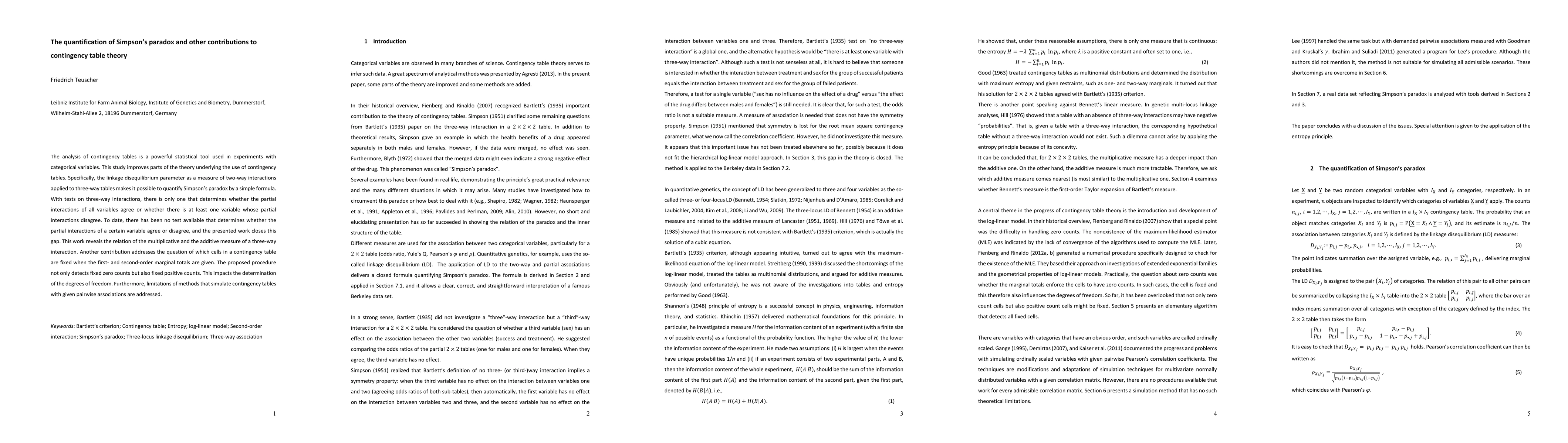 Thumbnail for The quantification of Simpsons paradox and other contributions to
  contingency table theory