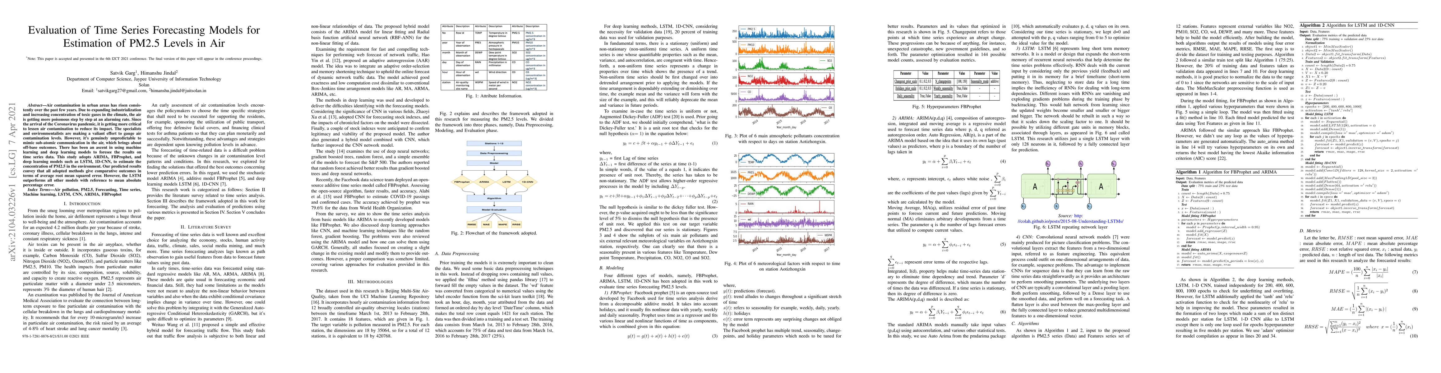 Thumbnail for Evaluation of Time Series Forecasting Models for Estimation of PM2.5
  Levels in Air