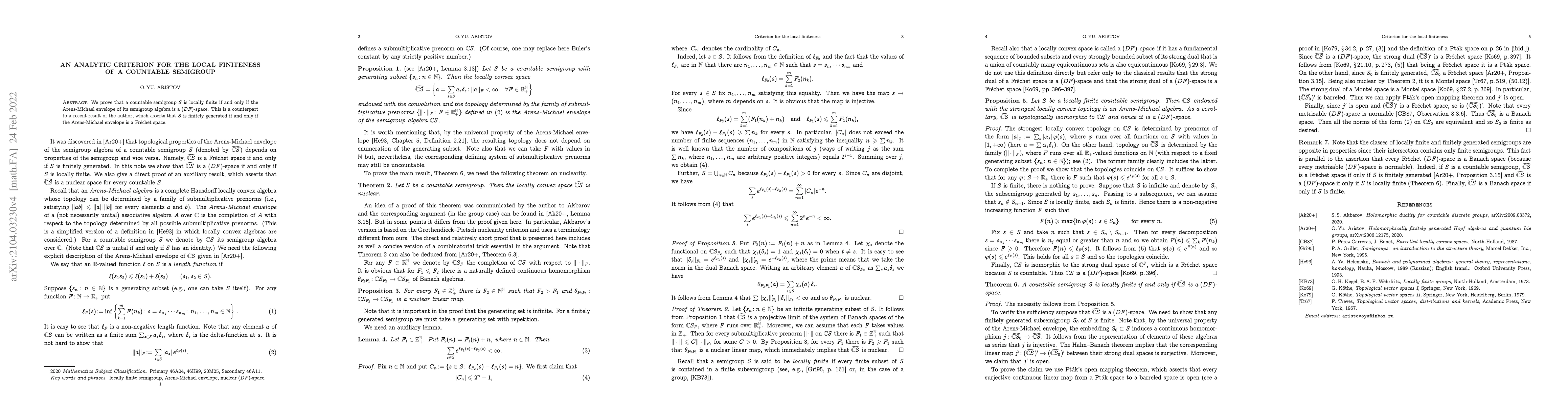 Thumbnail for An analytic criterion for the local finiteness of a countable semigroup