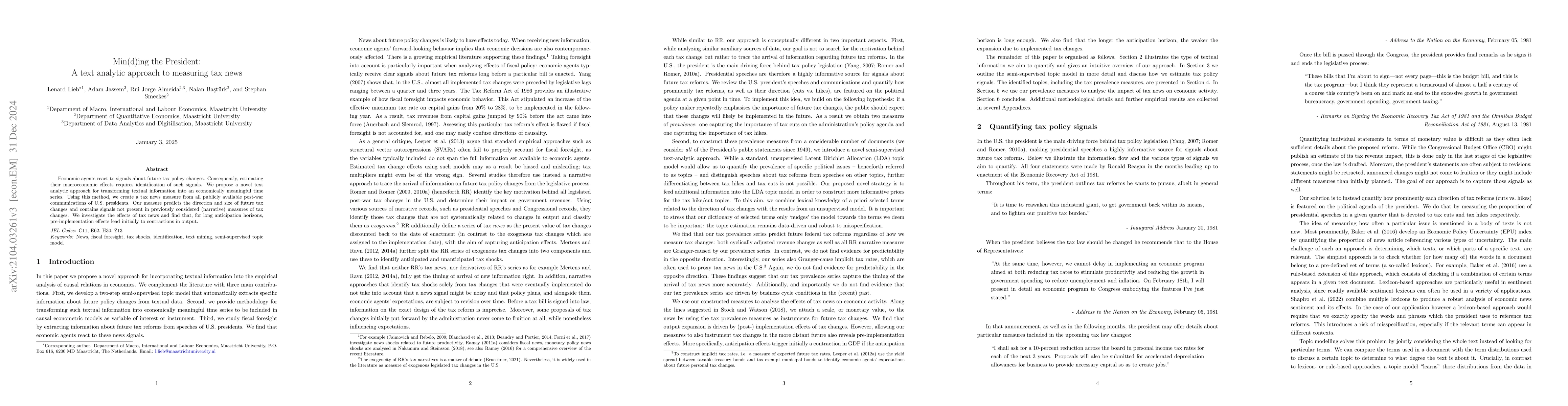 Thumbnail for Min(d)ing the President: A text analytic approach to measuring tax news