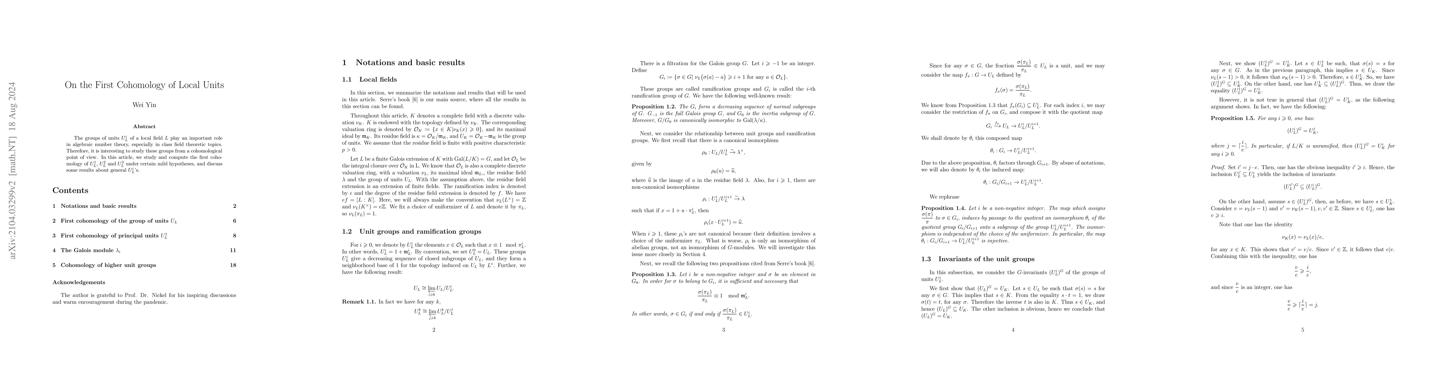 Thumbnail for On the First Cohomology of Local Units