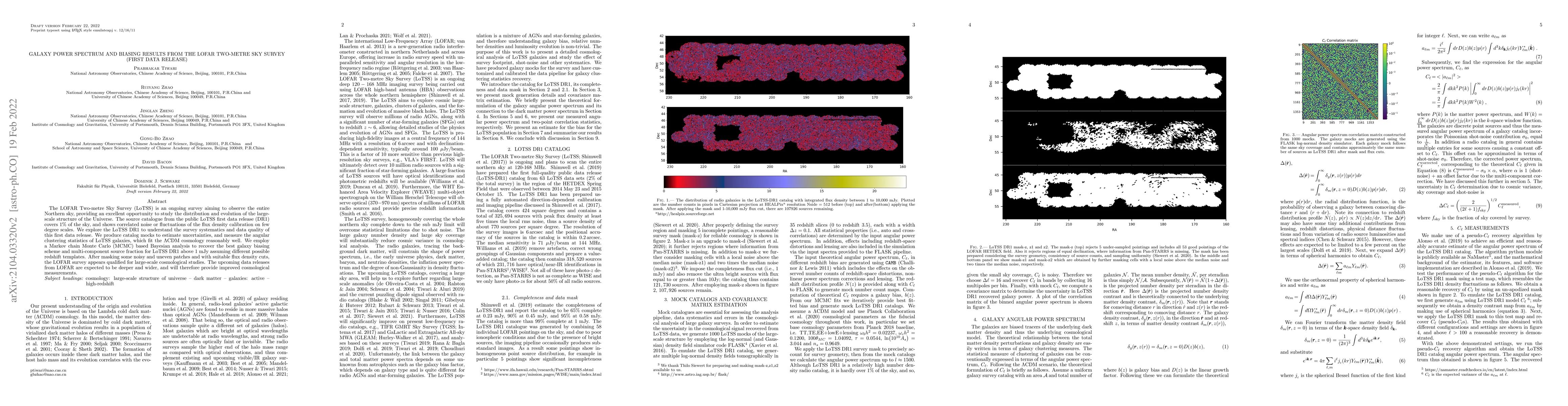Thumbnail for Galaxy power spectrum and biasing results from the LOFAR Two-metre Sky
  Survey (first data release)