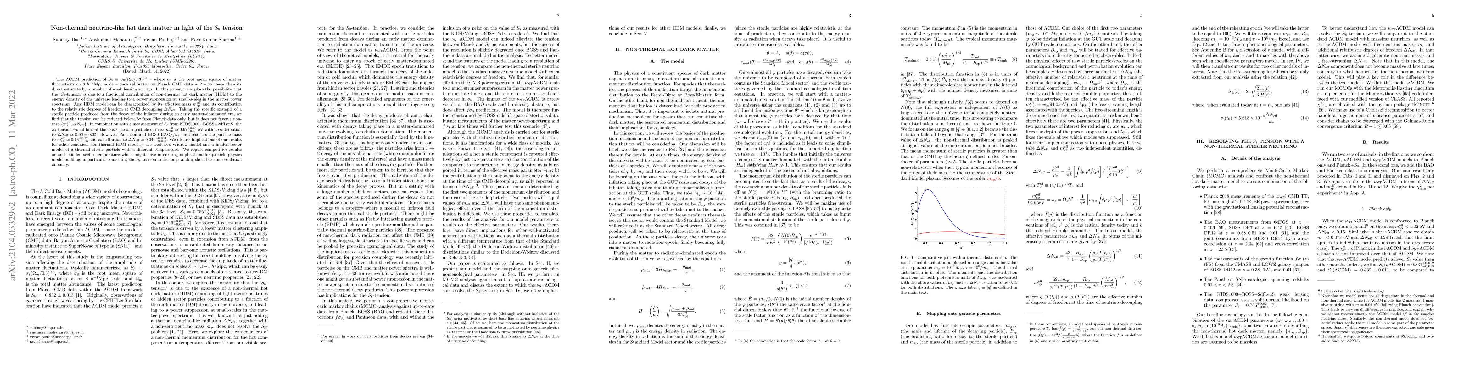 Thumbnail for Non-thermal neutrino-like hot dark matter in light of the $S_8$ tension