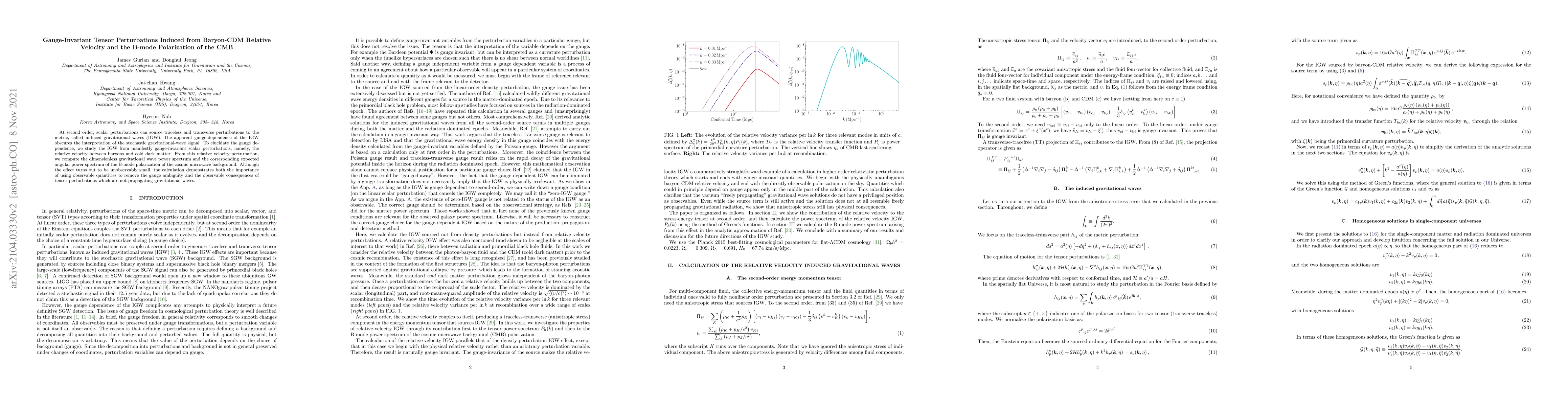 Thumbnail for Gauge-Invariant Tensor Perturbations Induced from Baryon-CDM Relative
  Velocity and the B-mode Polarization of the CMB