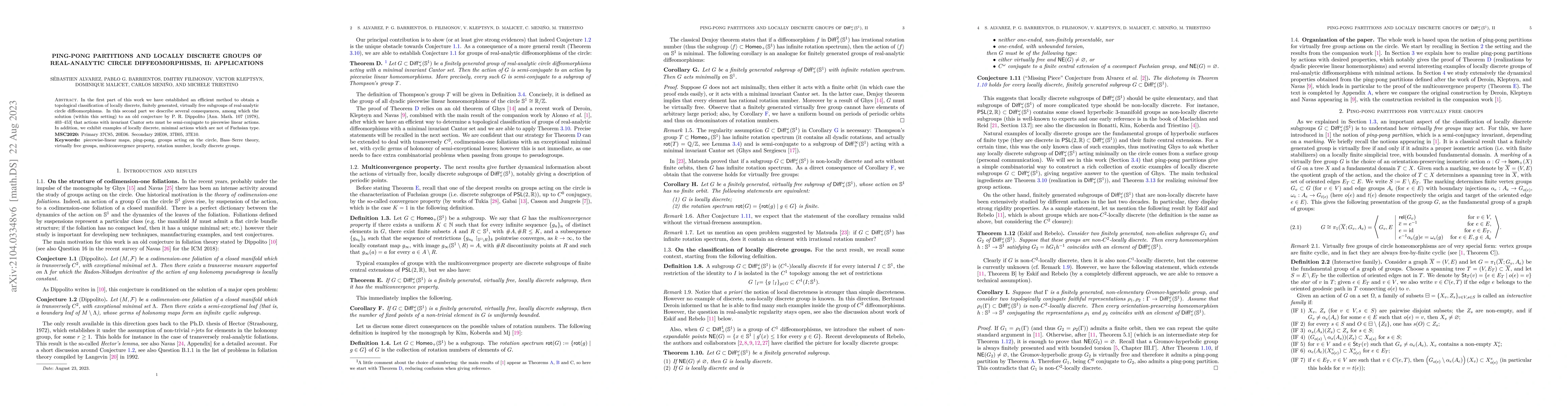 Thumbnail for Ping-pong partitions and locally discrete groups of real-analytic circle
  diffeomorphisms, II: Applications