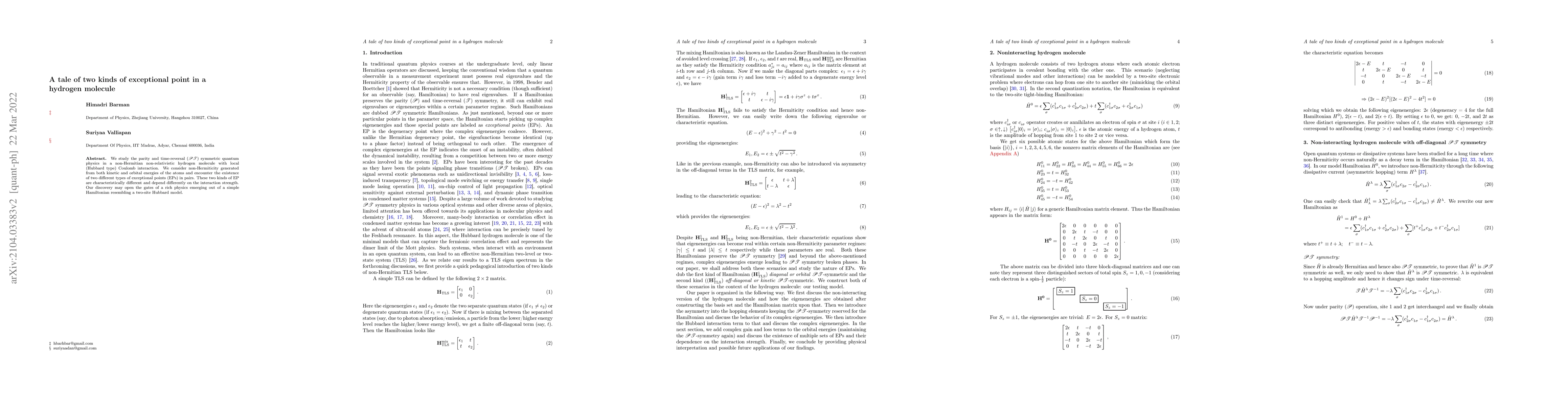 Thumbnail for A tale of two kinds of exceptional point in a hydrogen molecule