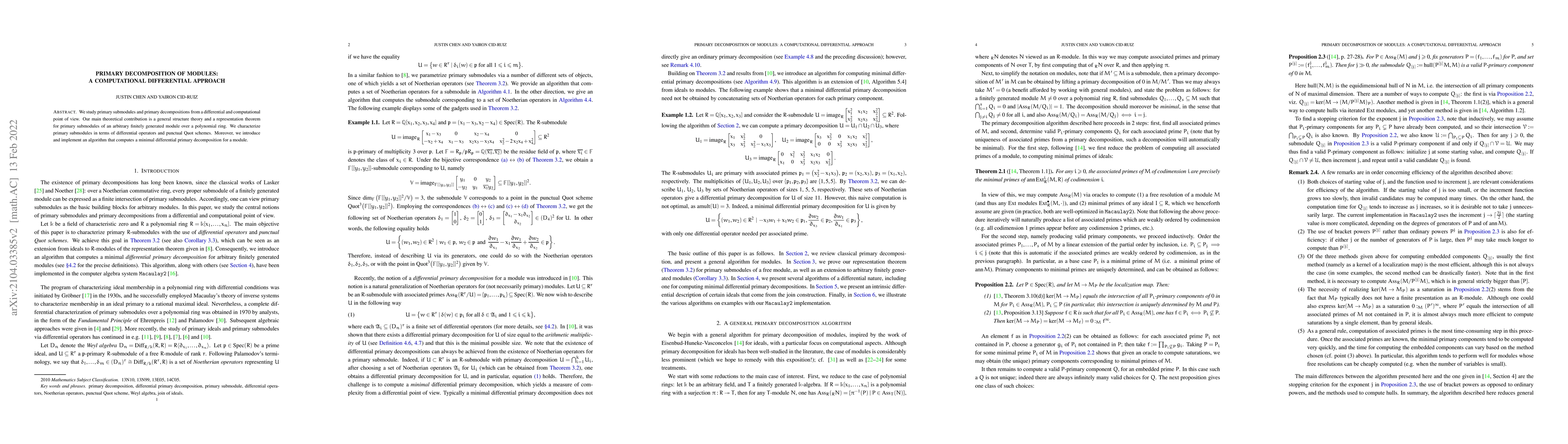 Thumbnail for Primary decomposition of modules: a computational differential approach