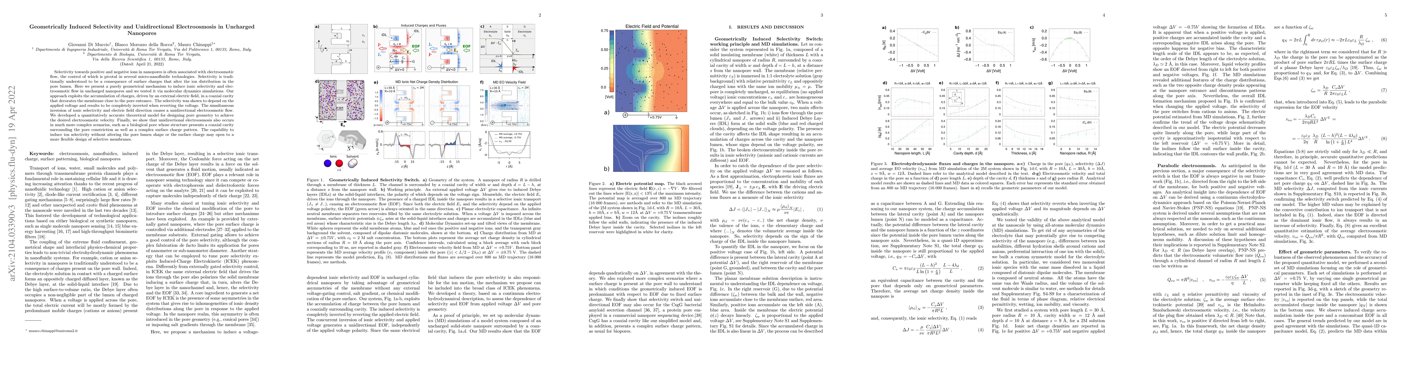 Thumbnail for Geometrically Induced Selectivity and Unidirectional Electroosmosis in
  Uncharged Nanopores