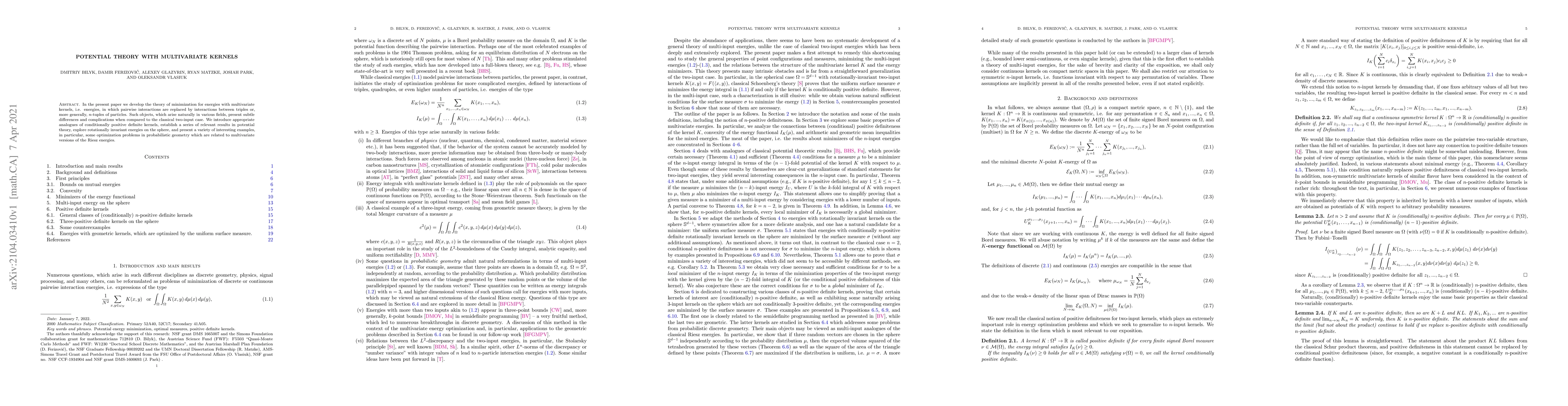 Thumbnail for Potential theory with multivariate kernels