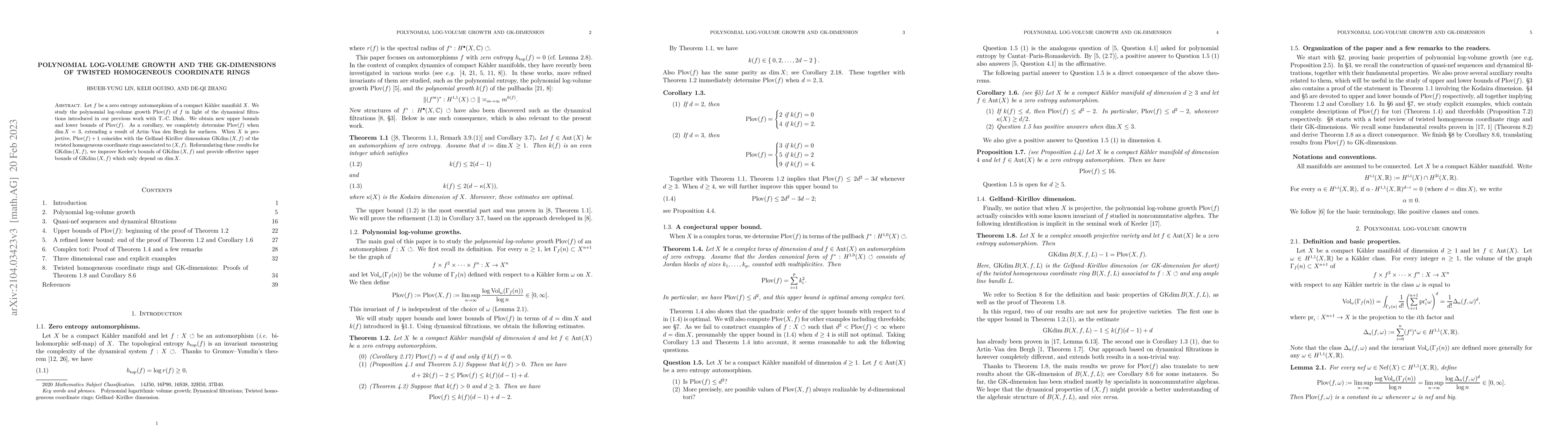 Thumbnail for Polynomial log-volume growth in slow dynamics and the GK-dimensions of
  twisted homogeneous coordinate rings