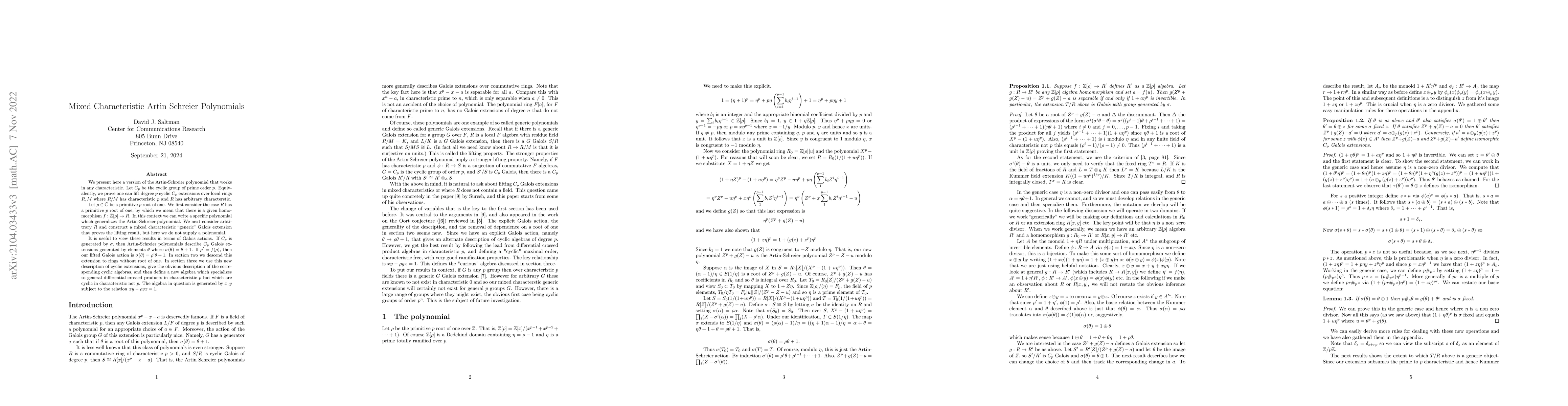Thumbnail for Mixed Characteristic Artin Schreier Polynomials