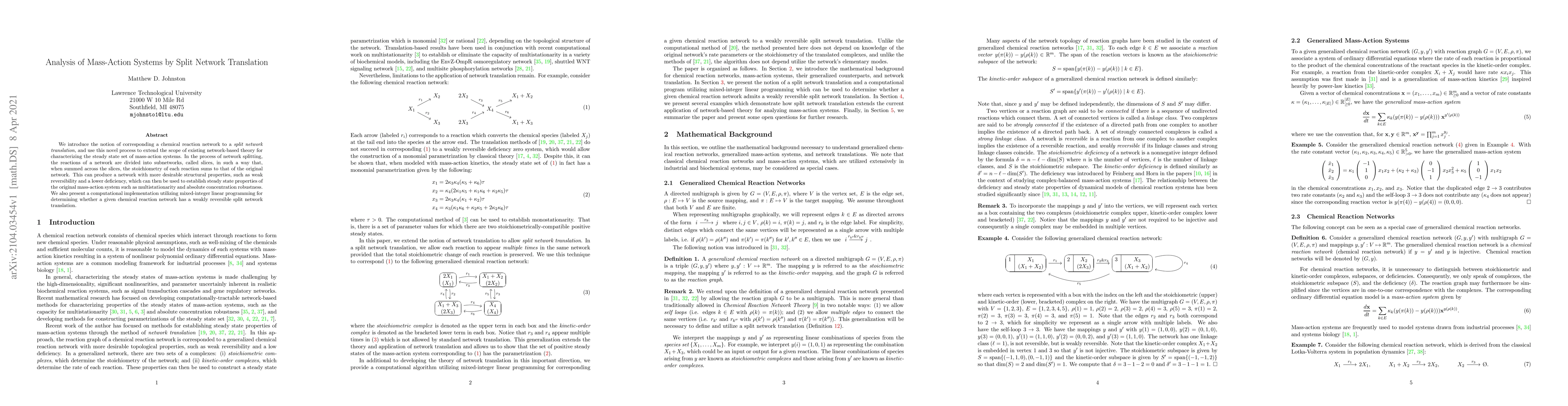 Thumbnail for Analysis of Mass-Action Systems by Split Network Translation