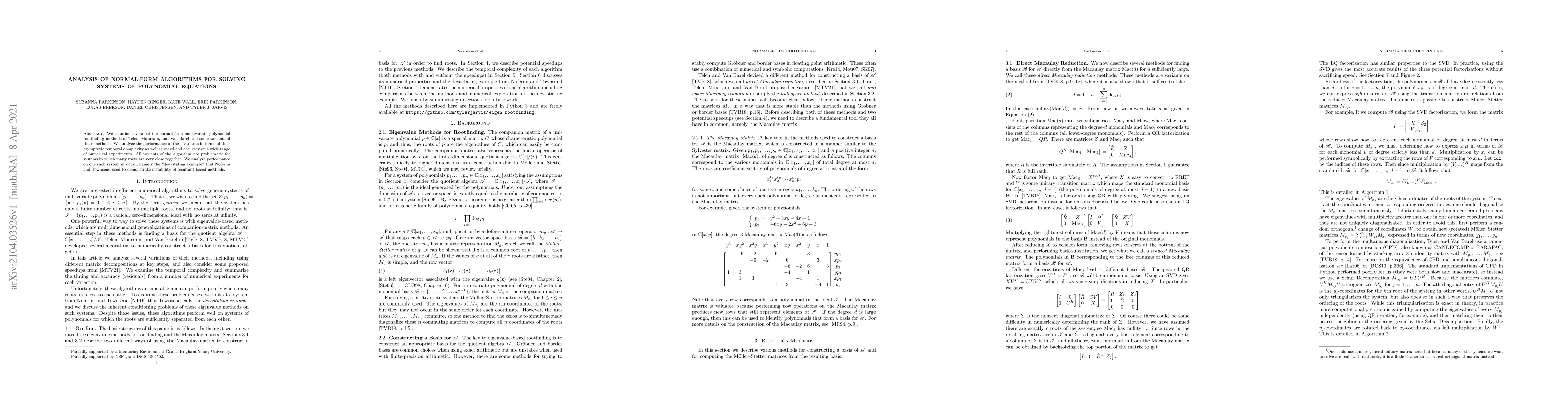 Thumbnail for Analysis of Normal-Form Algorithms for Solving Systems of Polynomial
  Equations