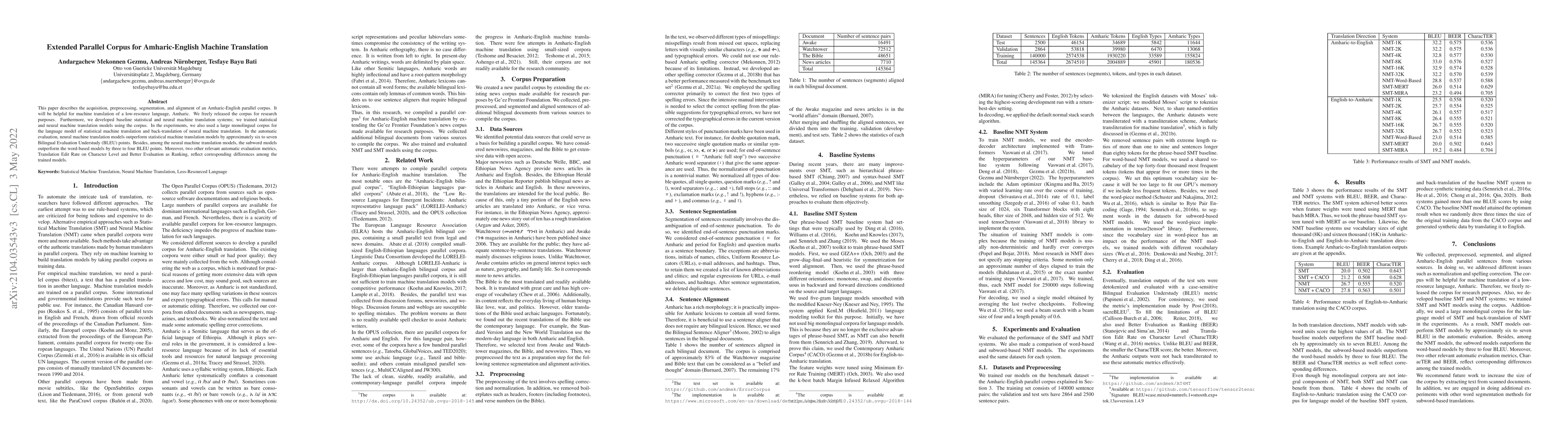 Thumbnail for Extended Parallel Corpus for Amharic-English Machine Translation