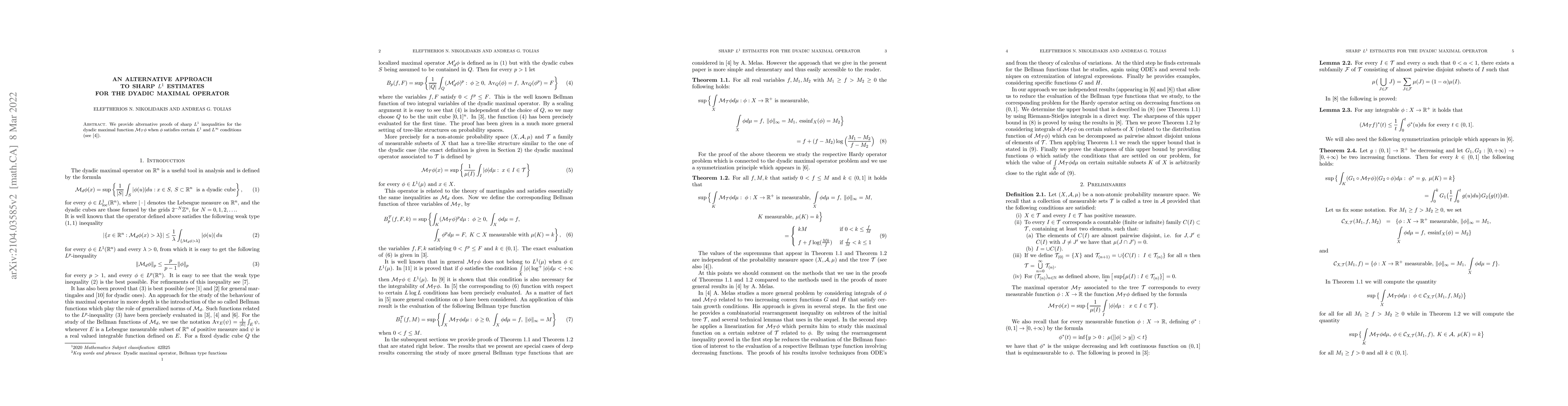 Thumbnail for An alternative approach to sharp $L^1$ estimates for the dyadic maximal
  operator