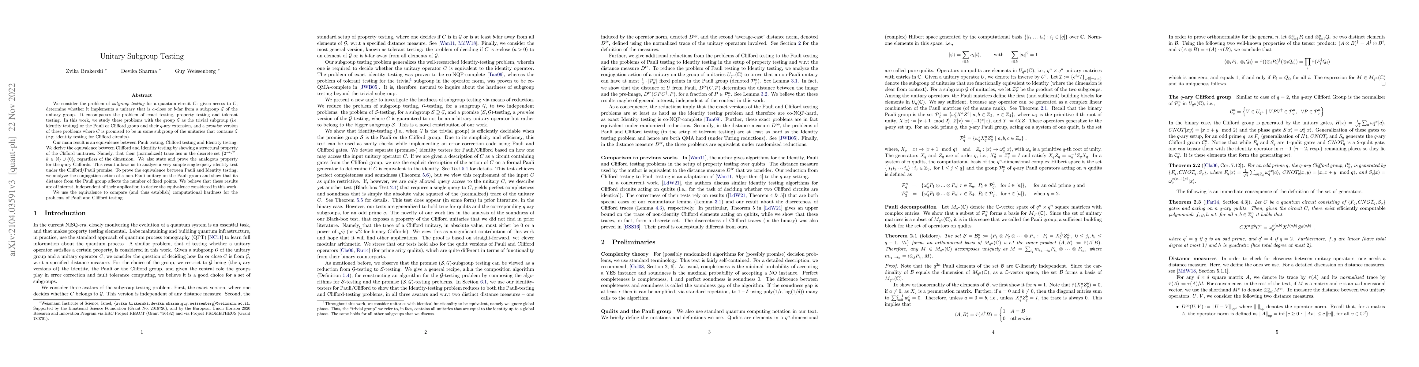 Thumbnail for Unitary Subgroup Testing