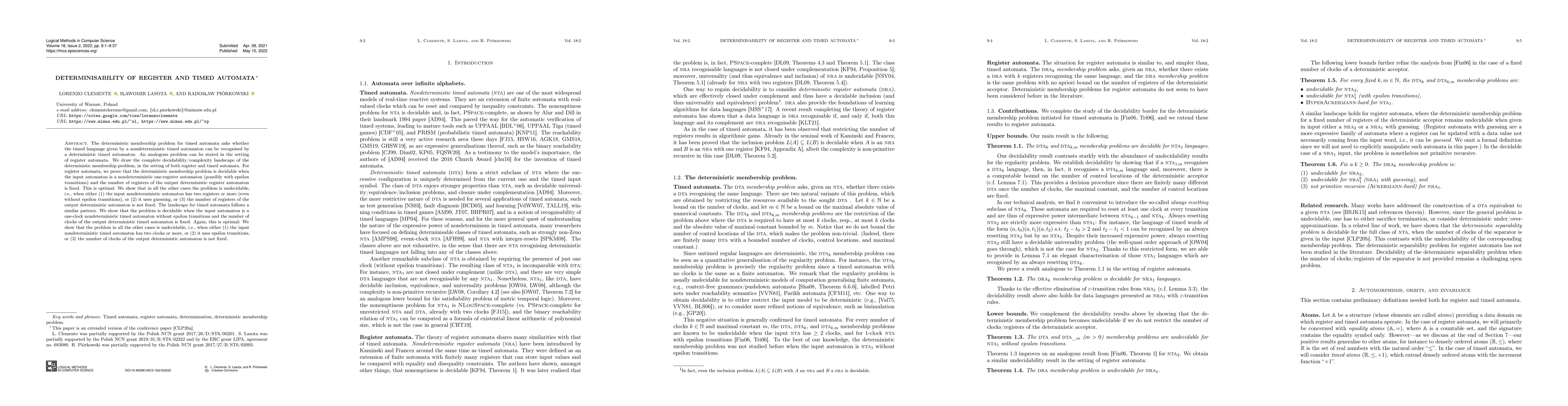 Thumbnail for Determinisability of register and timed automata