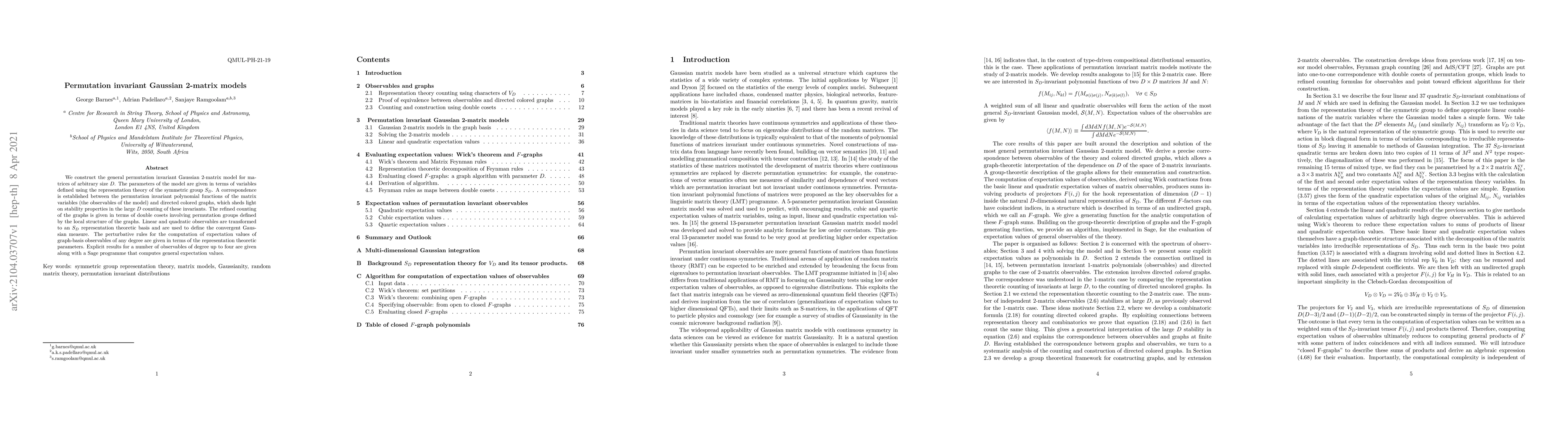 Thumbnail for Permutation invariant Gaussian 2-matrix models