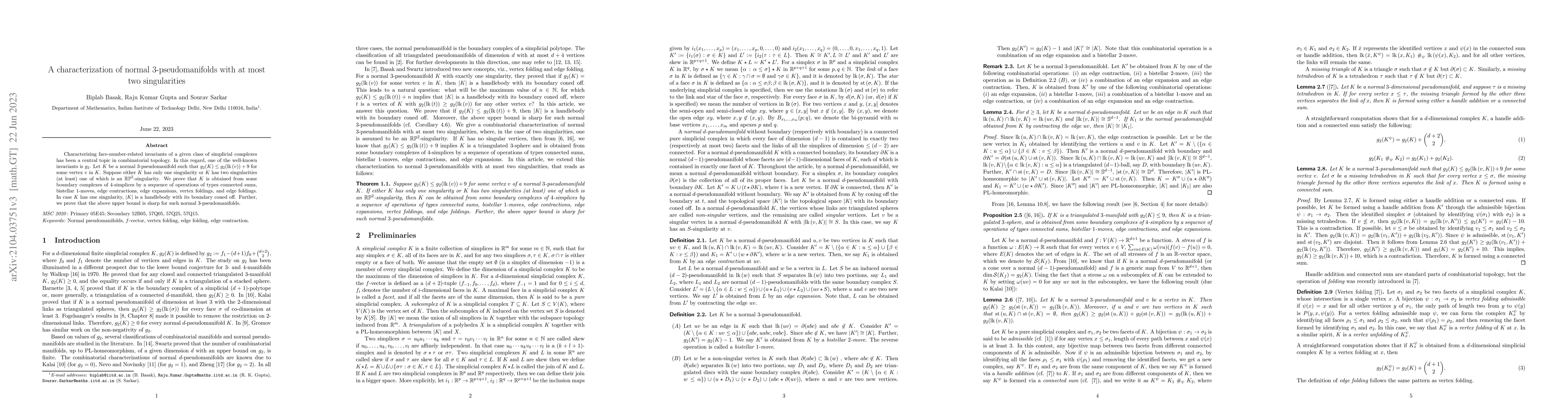 Thumbnail for A characterization of normal 3-pseudomanifolds with at most two
  singularities