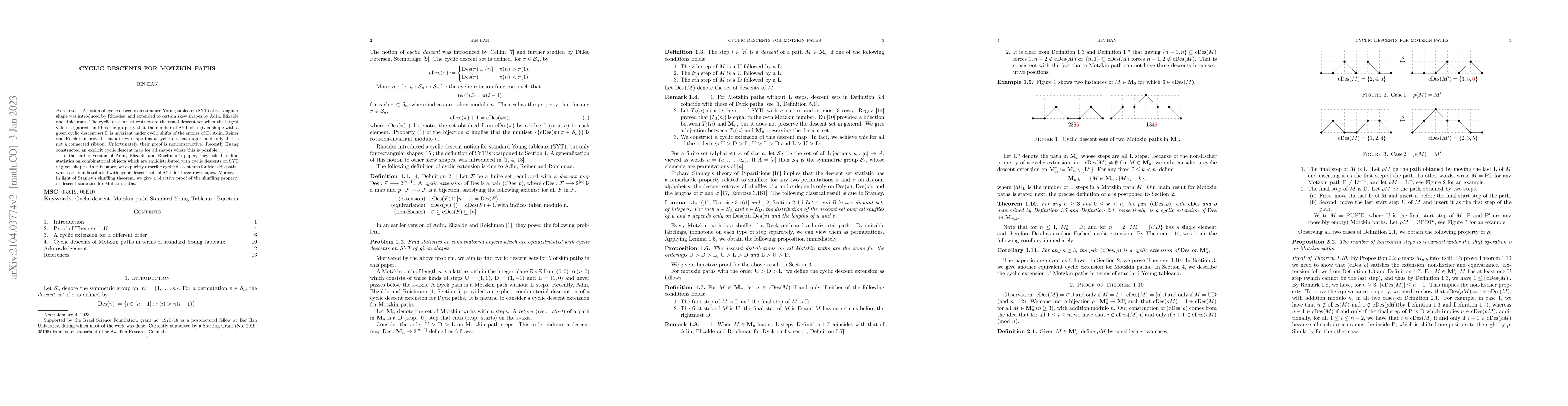 Thumbnail for Cyclic descents for Motzkin paths