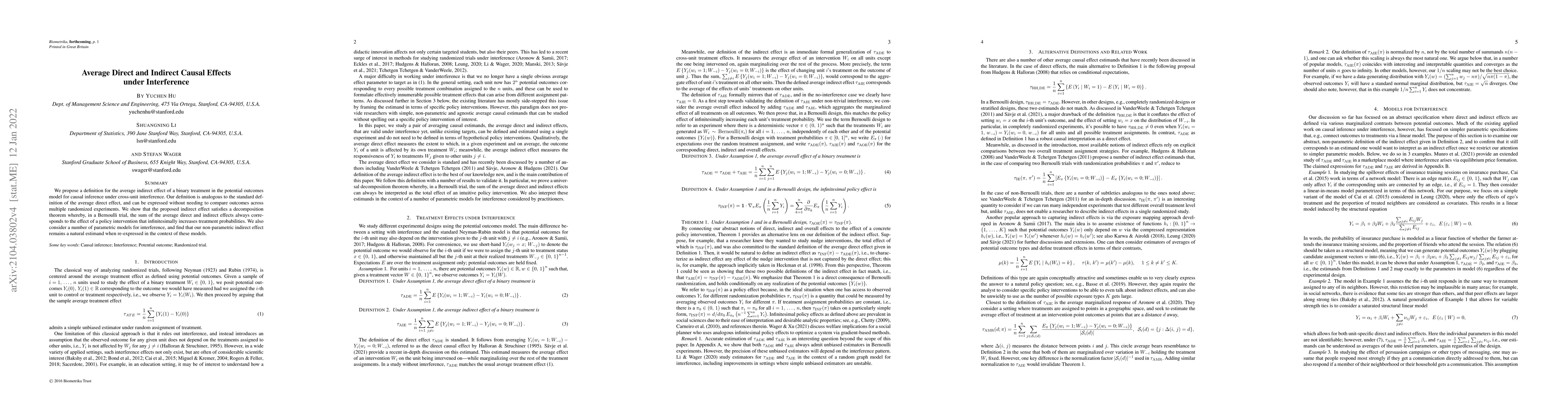 Thumbnail for Average Direct and Indirect Causal Effects under Interference
