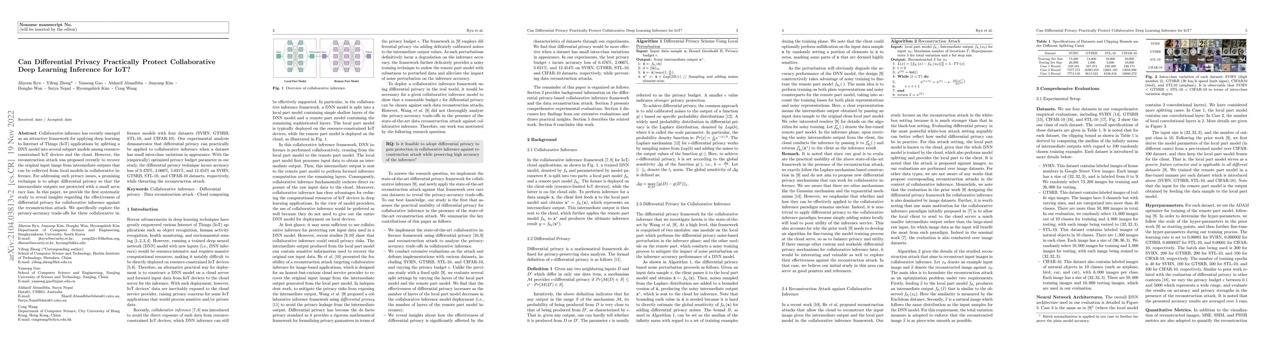 Thumbnail for Can Differential Privacy Practically Protect Collaborative Deep Learning
  Inference for the Internet of Things?