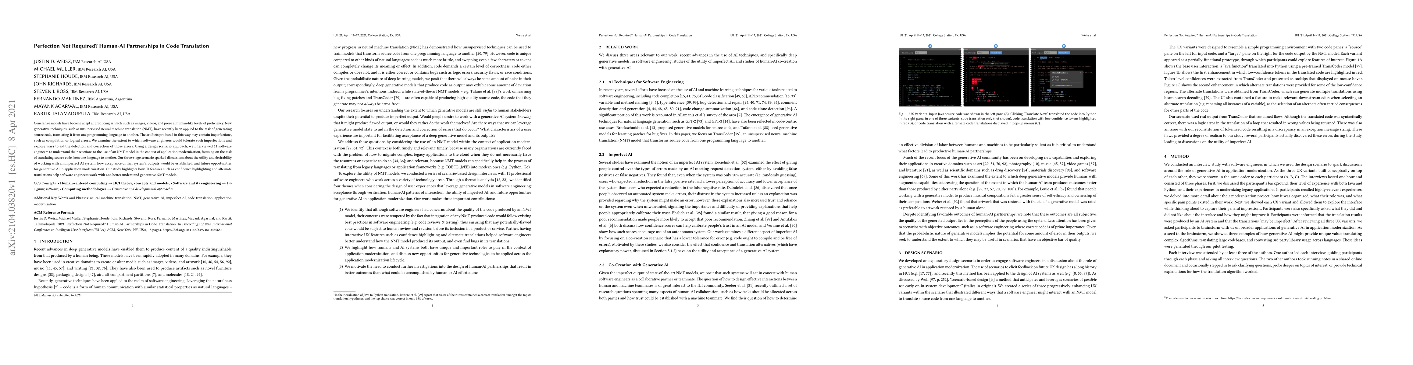 Thumbnail for Perfection Not Required? Human-AI Partnerships in Code Translation