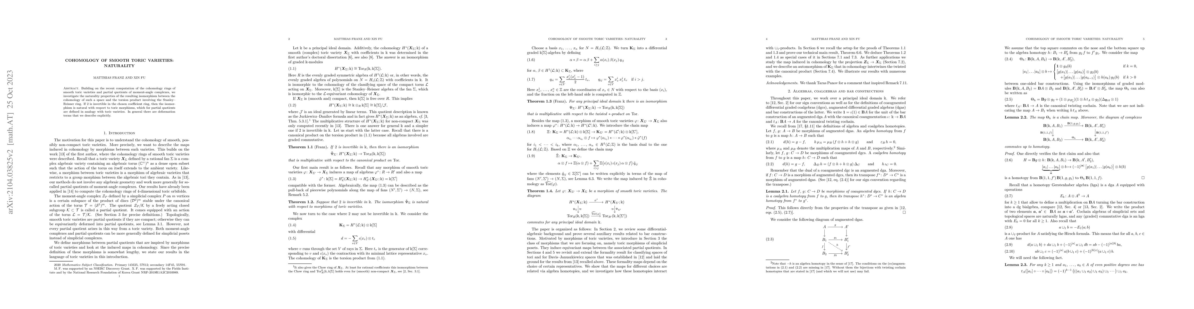 Thumbnail for Cohomology of smooth toric varieties: naturality