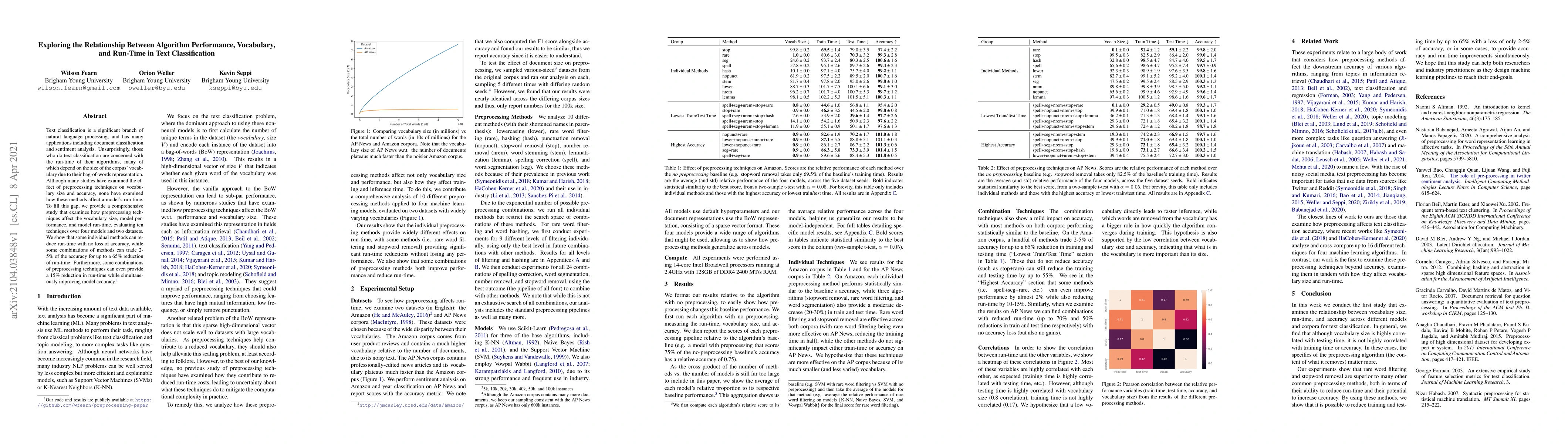 Thumbnail for Exploring the Relationship Between Algorithm Performance, Vocabulary,
  and Run-Time in Text Classification