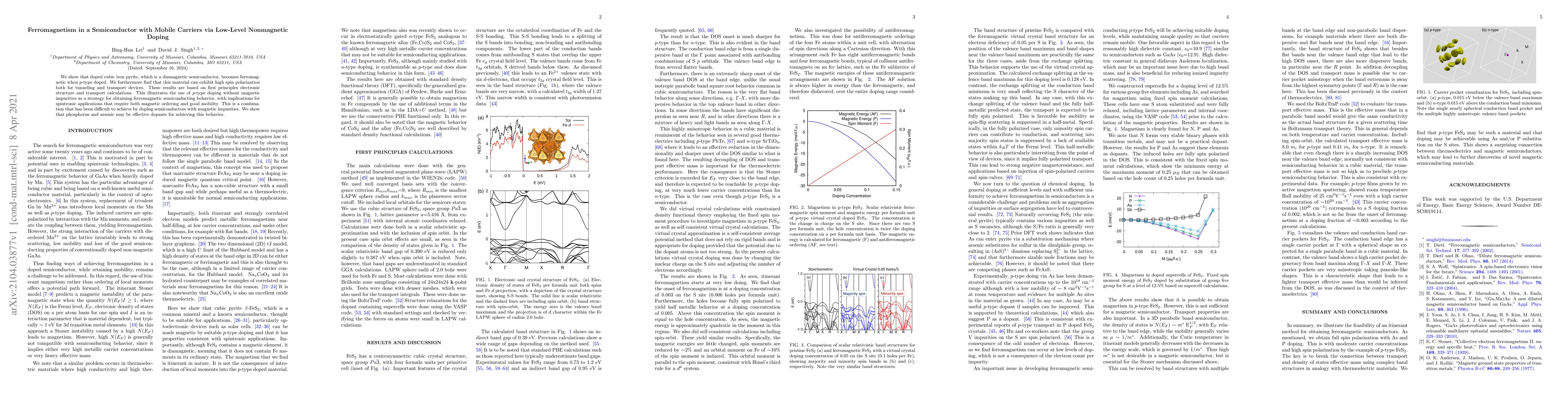 Thumbnail for Ferromagnetism in a Semiconductor with Mobile Carriers via Low-Level
  Nonmagnetic Doping