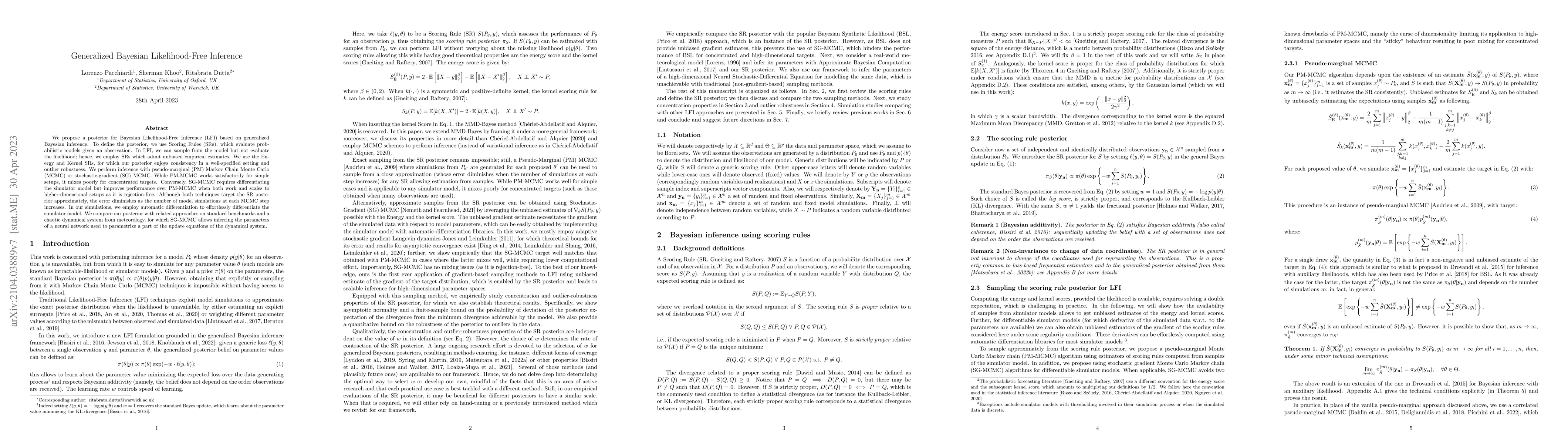 Thumbnail for Generalized Bayesian Likelihood-Free Inference